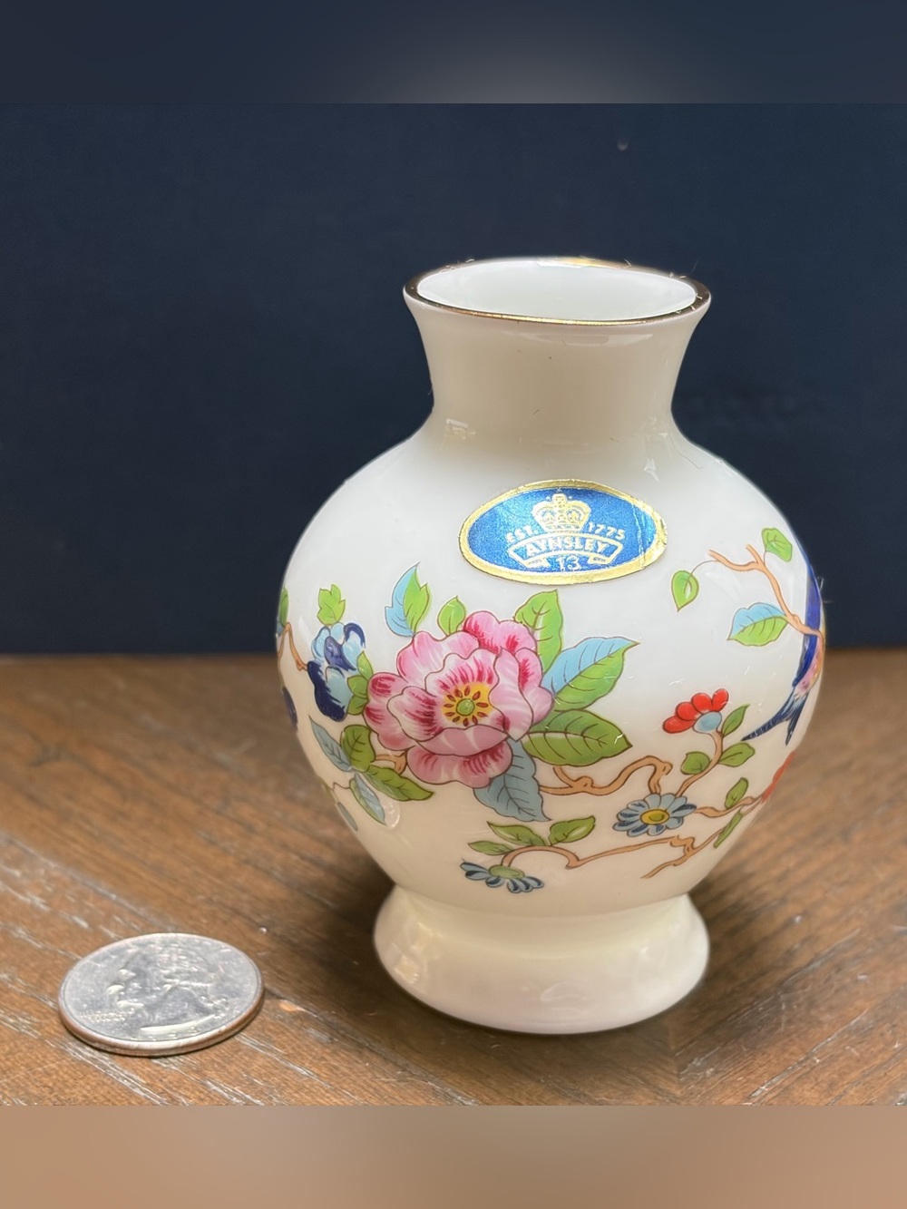 Vintage Aynsley Pembroke Bone China Vase Floral Bird Made England